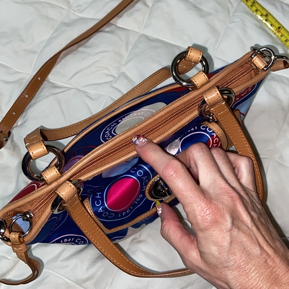 RARE like new Coach Polka Dot Leah F14730 Mini Bag Multicolor Tan Leather - Picture 12 of 16